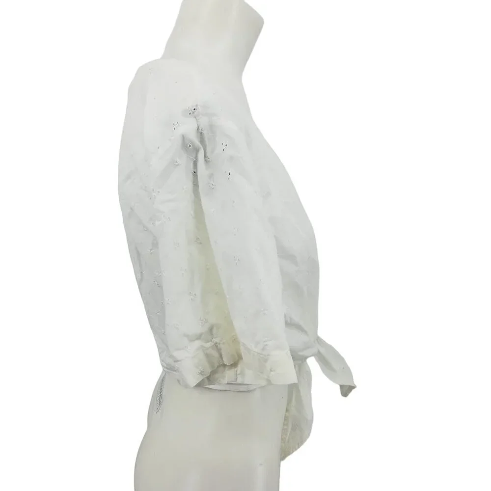 Vintage Stefano Cropped Eyelet Lace Tie Front Short Sleeve Blouse Size M Top 90s - Picture 6 of 11